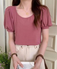 shoppinggo/ショッピングゴー shoppinggo 夏服Tシャツ パフスリーブトップス レディース パフ袖 半袖 クールネック 半袖Tシャツ 無地 シンプル カットソー 春/505345077