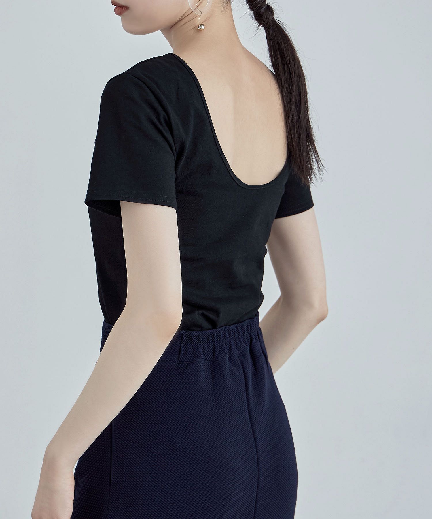 tシャツ トリコットジャージーオープンバックトップス レディース クーポン】バックオープンコットンショートTシャツ トップス