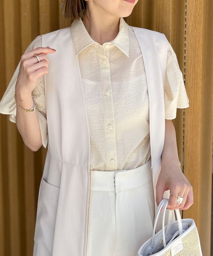 美品NOLLEY'S ノーリーズ ラッフルリボンブラウス 半袖 ストライプ 38 セール 55%OFF】ラッフルリボンブラウス(505311836