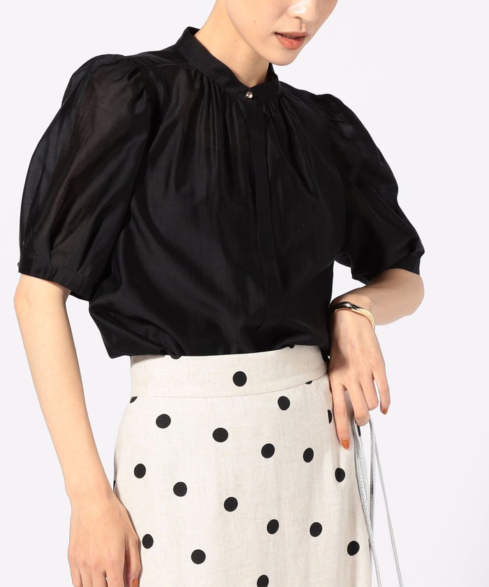未使用品 ノーリーズ Nolley's 25SS シアーラミー袖バルーンブラウス 五分袖 シースルー 38 黒 ブラック /AT ■OS ■SH レディース trim_ofnls_item8ec6b01c36fb11f