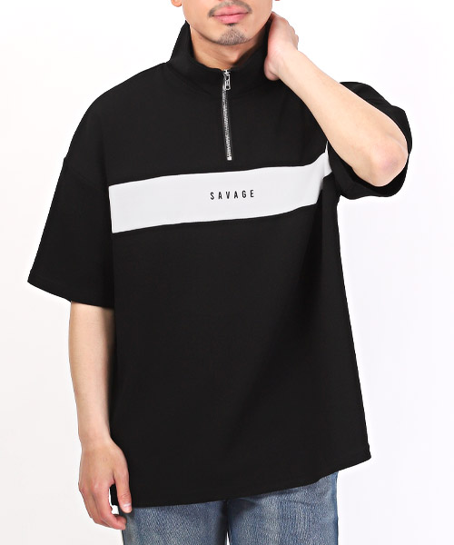 ラグスタイル LUXSTYLE 梨地ハーフZIP切り替えTシャツ/Tシャツ