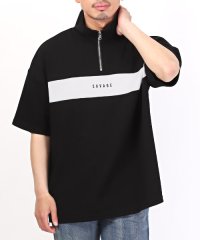 LUXSTYLE/梨地ハーフZIP切り替えTシャツ/Tシャツ メンズ 半袖 ハーフジップ ビッグシルエット 梨地 ライン 切替/505372257