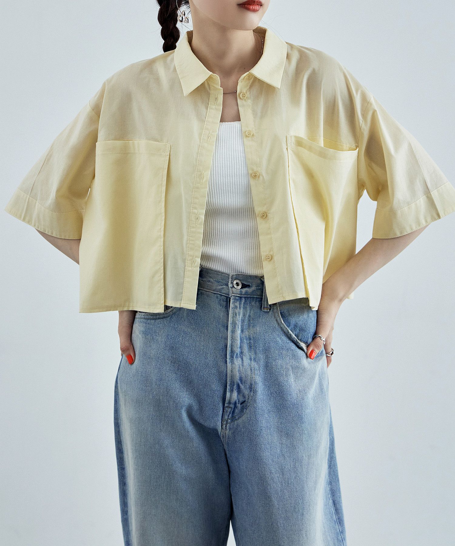tシャツ A.N.L ビッグポケットテープ配色ＰＯ レディース ビッグポケットショートシャツ レディース トップス クロップド