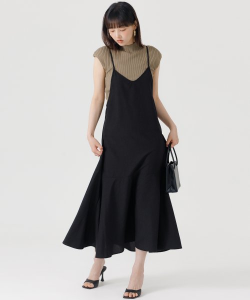 麻調バックリボンキャミワンピース(505311510) コカ(coca) d fashion フレイアイディー キャミソールワンピース オレンジ ジップ 麻100% リボン