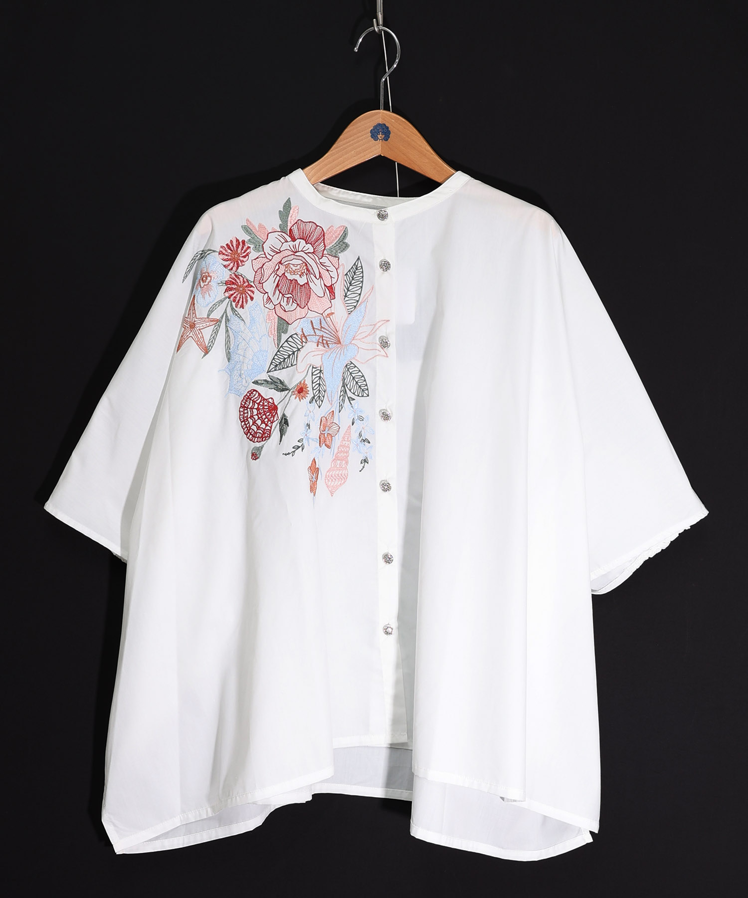SCAPA スキャパ 豪華 総刺繍 バンドカラー レース ブラウス 42