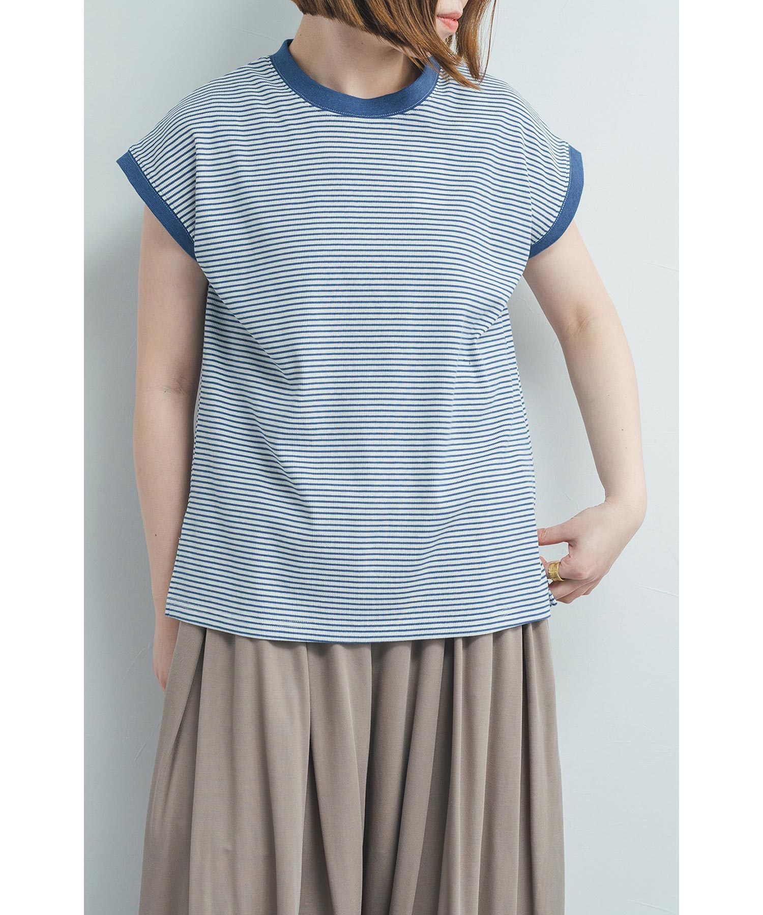 haco! RBTXCO ボーダーリブ袖のボアコート