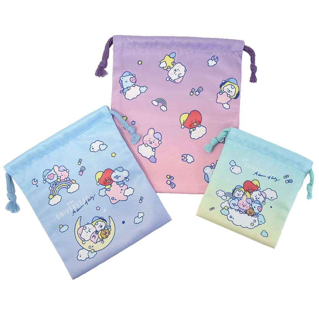 BT21 LINE FRIENDS キャラクター 巾着袋 きんちゃくポーチ 3点セット