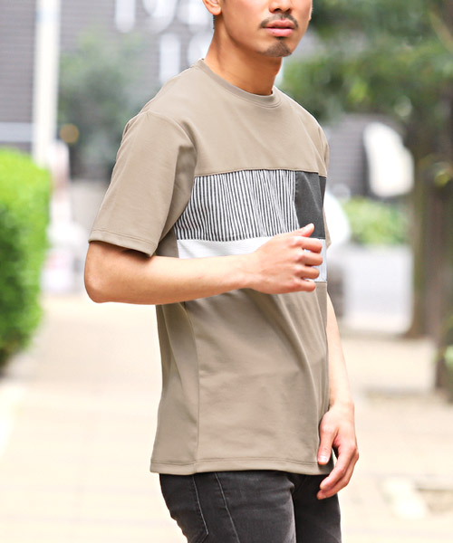 ラグスタイル LUXSTYLE 胸パネル切り替え半袖Tシャツ/Tシャツ