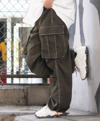 1111clothing/カーゴパンツ メンズ ゆったり ワイドカーゴ レディース ホワイトステッチ ボトムス ワイドパンツ バルーンパンツ ドローコード アーミーパンツ 軍パン 涼しい/505377684