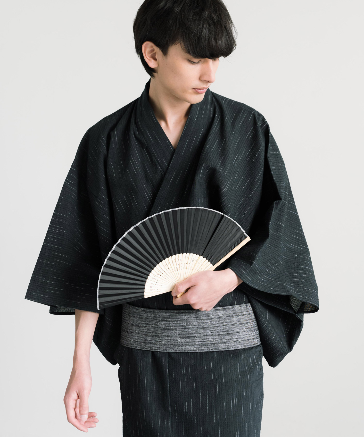縞しじら織り浴衣 3点セット【浴衣＋帯＋下駄】 MONO-MART│MONO