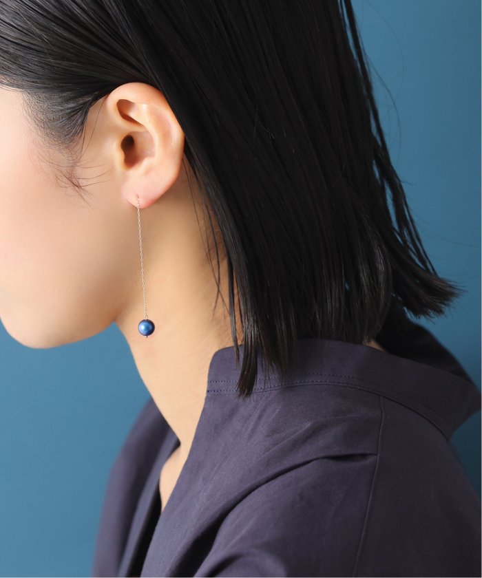 インディゴパール1粒ピンピアス K10（両耳）（ピアス（両耳用