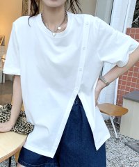 Amulet/アミュレット Amulet アシンメトリースリットTシャツ レディース トップス チュニック 半袖 春 夏服 秋 韓国ファッション 10代 20代 30代 オフ/505379952