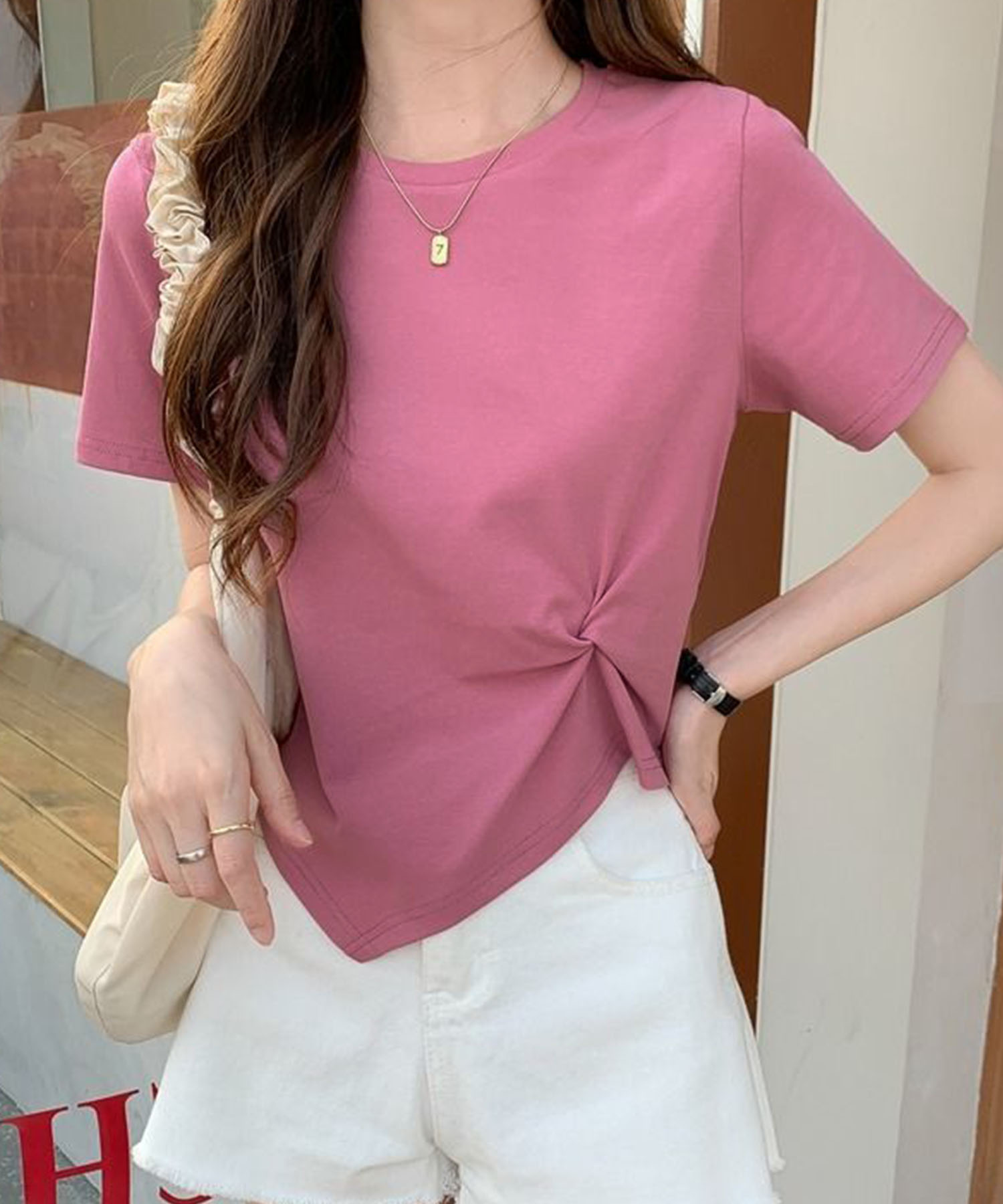 セール】フロントツイスト半袖Tシャツ レディース カットソー ショート
