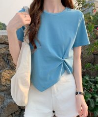 Amulet/アミュレット Amulet フロントツイスト半袖Tシャツ レディース カットソー ショート丈トップス 半袖 春 夏服 韓国ファッション 10代 20代 30代 /505379954