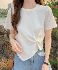 Amulet/アミュレット Amulet フロントツイスト半袖Tシャツ レディース カットソー ショート丈トップス 半袖 春 夏服 韓国ファッション 10代 20代 30代 /505379954