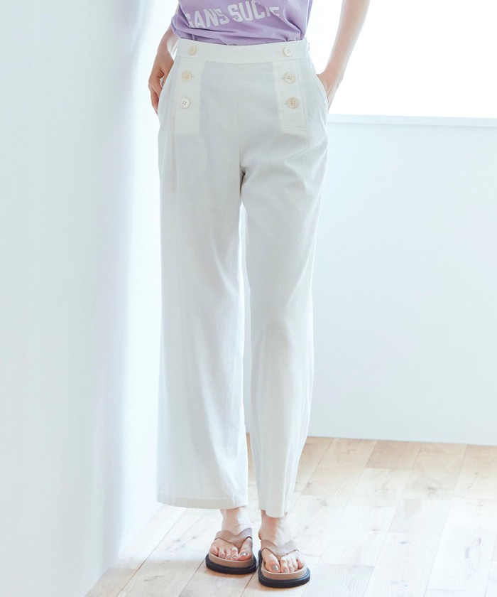 入荷nowオンラインストア セール マリン 70%OFF】【洗える】リネンヴィスコースストレッチ パンツ