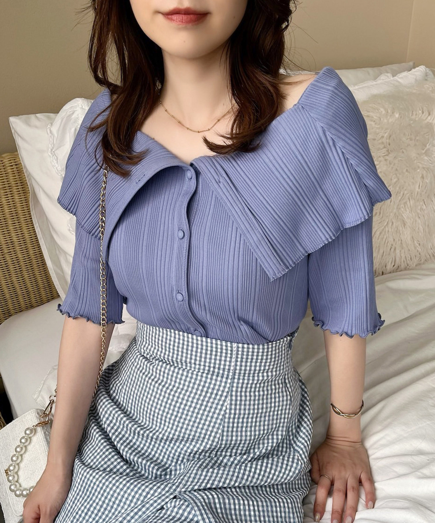 セール】【one after another】セーラーカラーオフショルテレコ