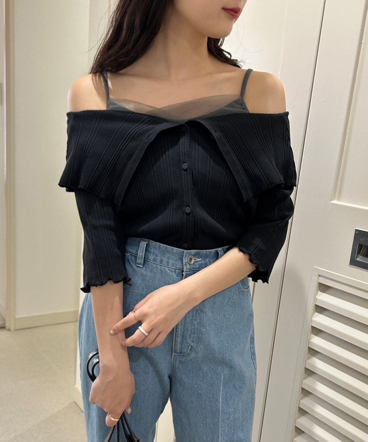 セール】【one after another】セーラーカラーオフショルテレコ