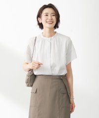 J.PRESS LADIES/シアーストライプチェック フレンチスリーブ バンドカラー カットソー/505384098