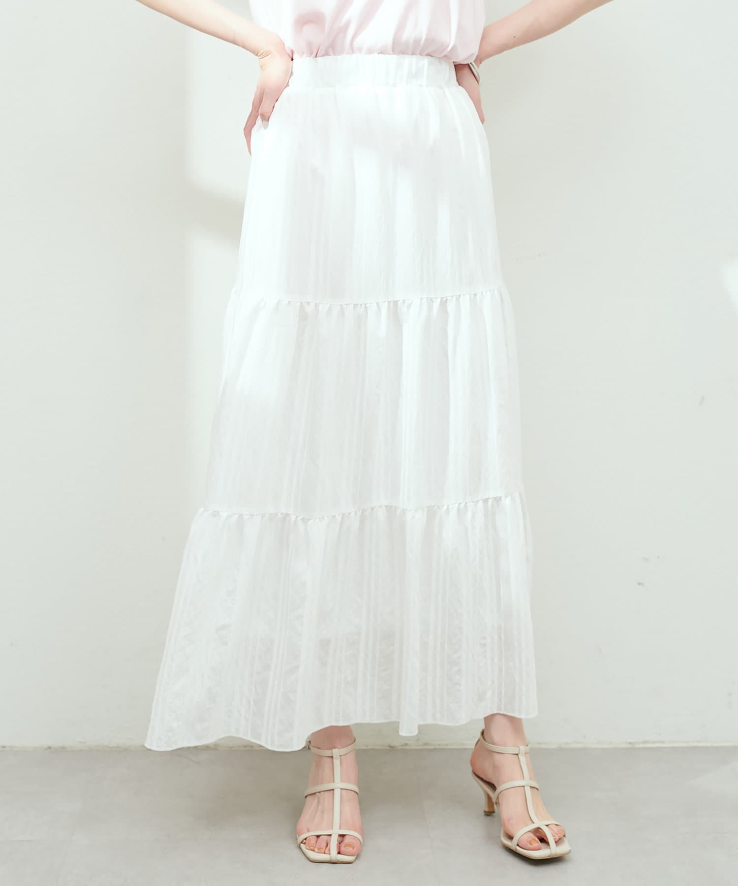 セール】【natural couture】モールストライプティアードスカート