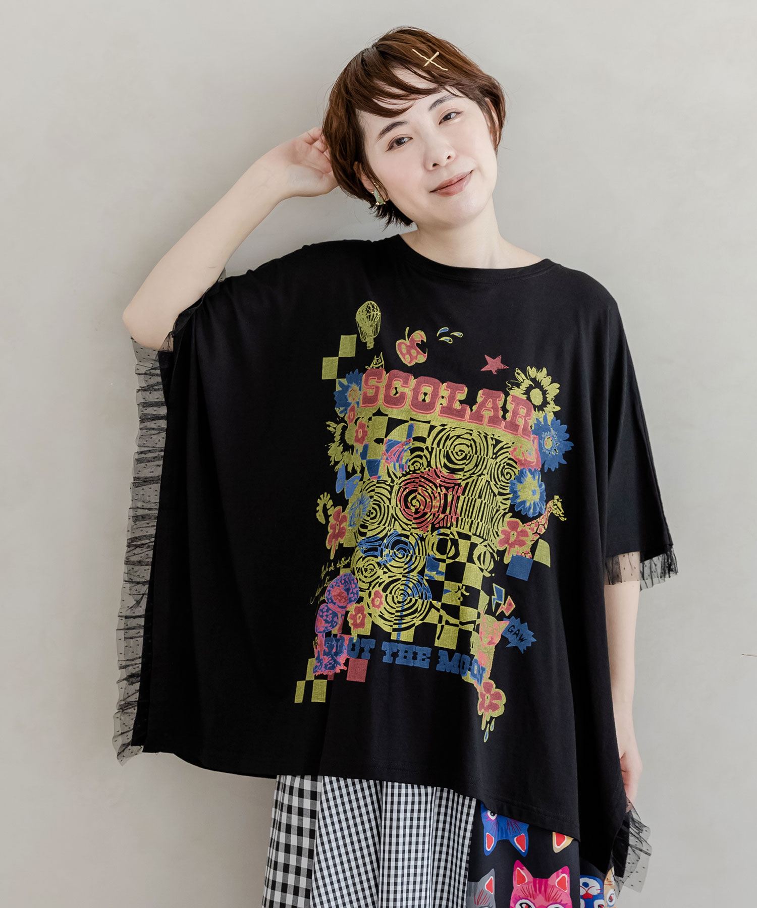 スカラー ScoLar オリジナルチュールブルゾン （ブラック） スカラー ScoLar スカラーでおめかし柄or花柄アップリケ風 2柄