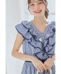 tocco closet/フラワーモチーフ釦フリル付きギンガムチェックワンピース/505371669