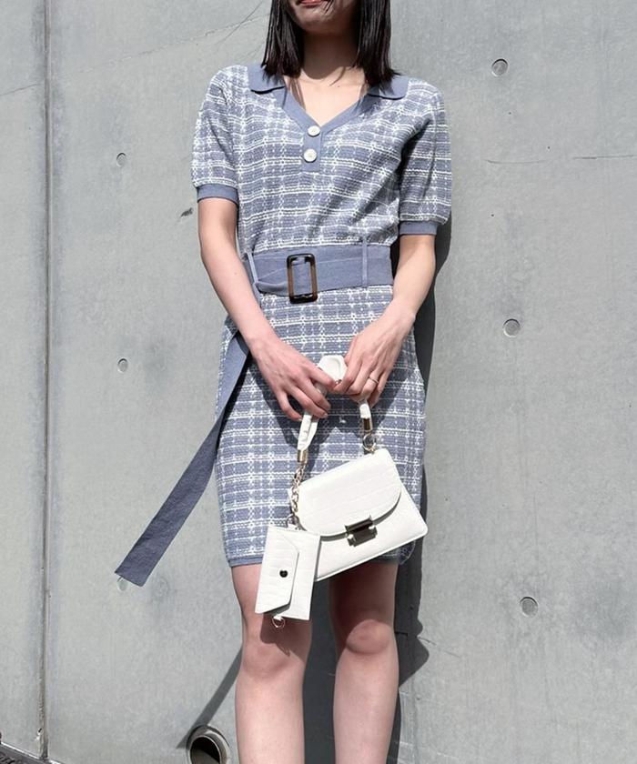 セール 70%OFF】チェックジャガードニットポロワンピース セール 70%OFF】チェックジャガードニットポロワンピース