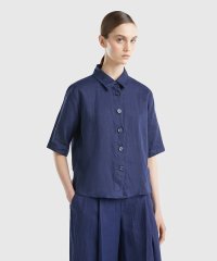 BENETTON (women)/リネン100％バックタック5分袖シャツ・ブラウス/505386857