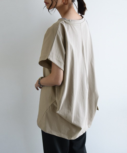 tシャツ 「ウォッシャブル」トリコットタックデザインカットソー レディース emmi×PlaX（TM）】タックデザイントップス(Tシャツ/カットソー