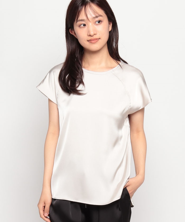 【新品タグ付き】ルーニィ　サテンTシャツブラウス　40 セール】ルーニィ LOUNIE サテンTブラウス(505384070