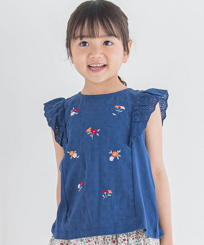 【美品】プリペラ　pripera 新品タグ付き　刺繍　長袖　トップス　綿100% クーポン】【セール 20%OFF】レース切替フラワー刺繍フリル袖T