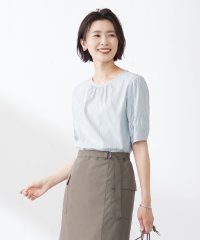 J.PRESS LADIES（LARGE SIZE）/【洗える】BEZ空羽ストライプ クルーネック ブラウス/505393596