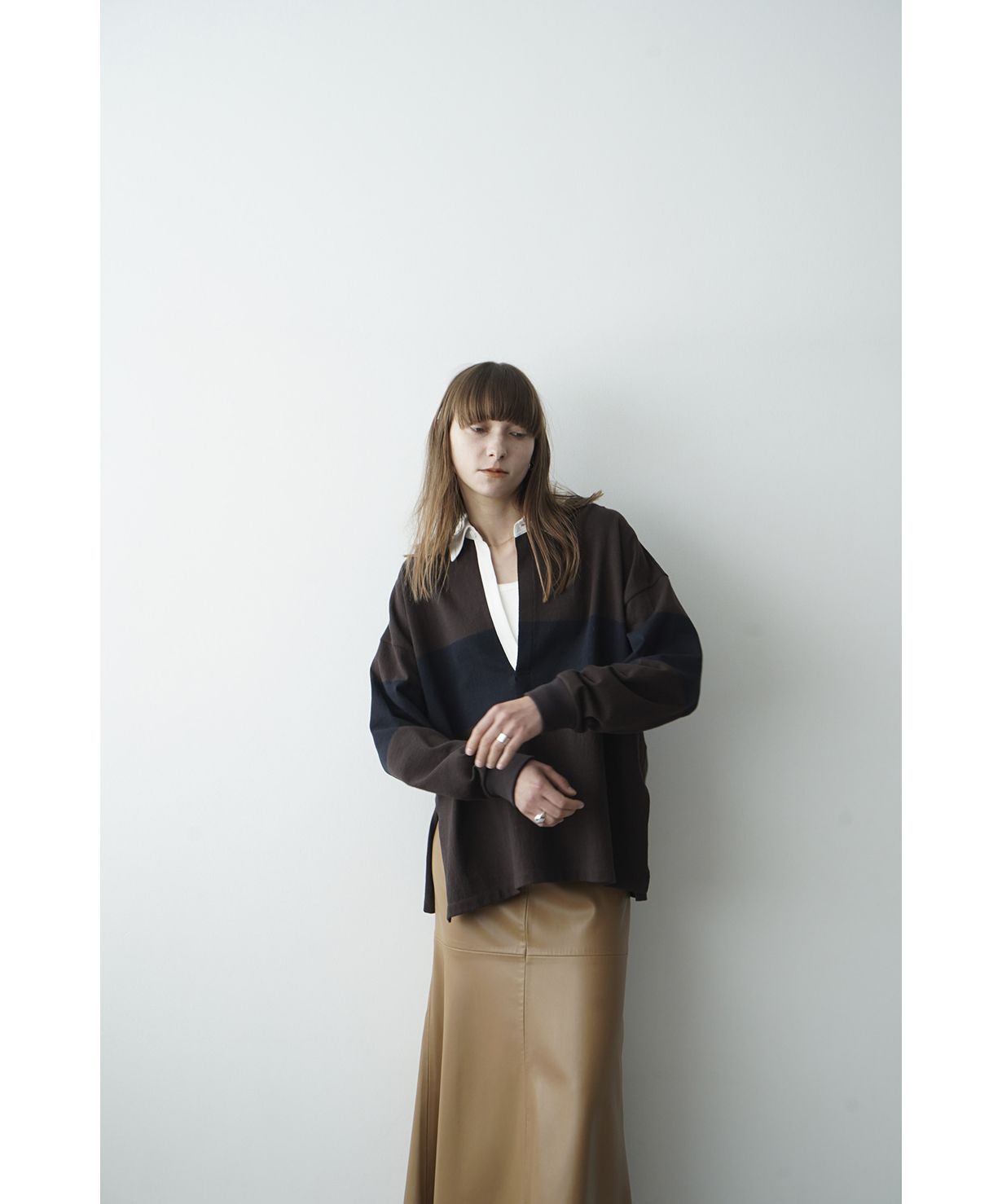 トップス clane DEEP NECK WIDE RUGBY SHIRT CLANE / クラネ】DEEP NECK WIDE RUGBY SHIRT（Tシャツ