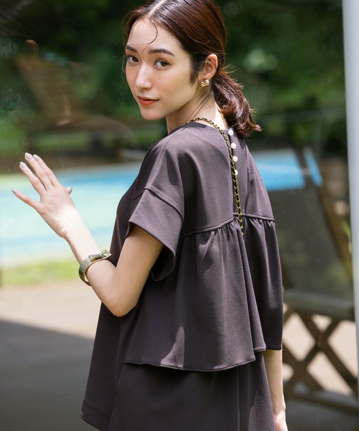 吸湿・冷感・UVケア】ジョーゼットジャージーバックフリル T