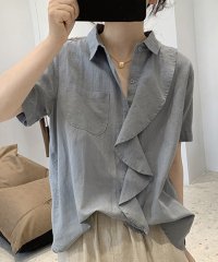Amulet/アミュレット Amulet フロントフリルブラウス レディース トップス 春 夏服 韓国ファッション 10代 20代 30代 オフィスカジュアル 変形シャツ 半/505395713