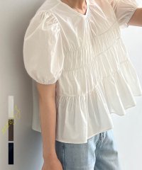 ARGO TOKYO/Puff Sleeve Gather Blouse　23053 パブスリーブギャザーブラウス　ギャザーブラウス　パブスリーブ　トップス　ブラウス　半袖ブラウス　/505373009