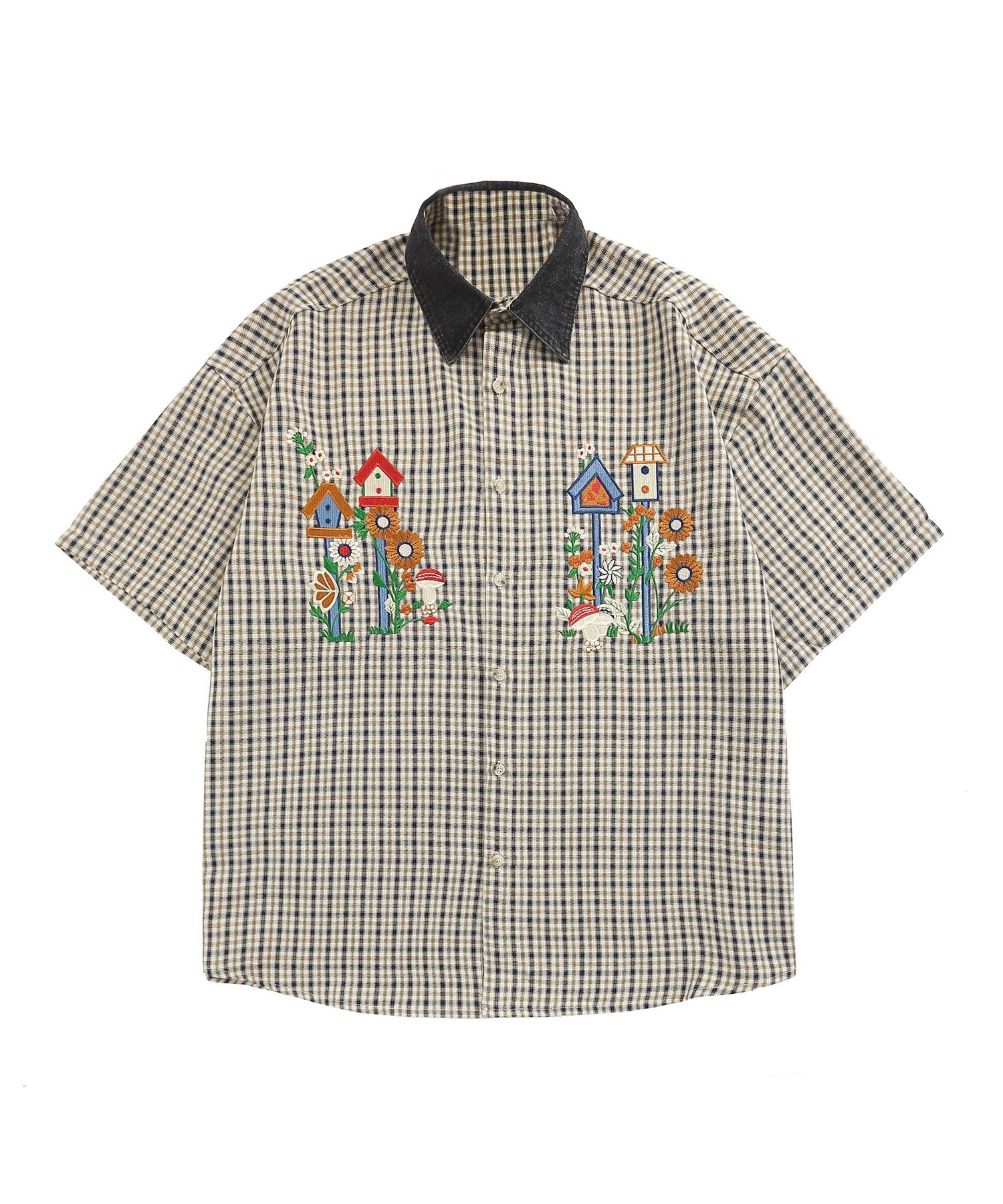 クーポン】【セール30%OFF】【HOOK】レトロ調刺繍入りチェック柄半袖