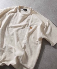 ZIP FIVE/動物刺繍 肉厚ワッフル ビッグシルエットクルー＆ヘンリー半袖Tシャツ/505396636