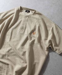 ZIP FIVE/動物刺繍 肉厚ワッフル ビッグシルエットクルー＆ヘンリー半袖Tシャツ/505396636