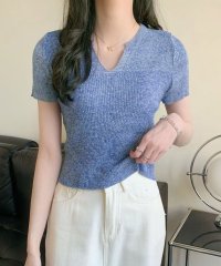 shoppinggo/サマーニット へそ出し トップス Vネック クロップド丈 Tシャツ レディース きれいめ ショート丈トップス ニットソー/505396890