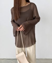 callautia/カラウティア callautia callautia シアーボートネックフレアスリーブトップス/505395011