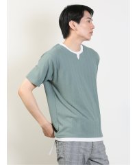 TAKA-Q/梨地 フェイクキーネック 半袖 メンズ Tシャツ カットソー カジュアル インナー ビジネス ギフト プレゼント/505400084