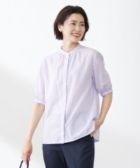 J.PRESS LADIES（LARGE SIZE）/【洗える】綿キュプラコードストライプ バンドカラー ブラウス/505400594