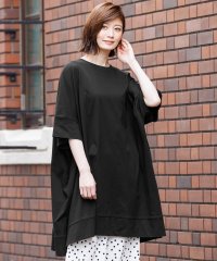 mili an deni/マント型チュニックTシャツ クルーネック サイドスリット 5分袖 無地 M L トップス レディース/505402173