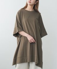 mili an deni/マント型チュニックTシャツ クルーネック サイドスリット 5分袖 無地 M L トップス レディース/505402173