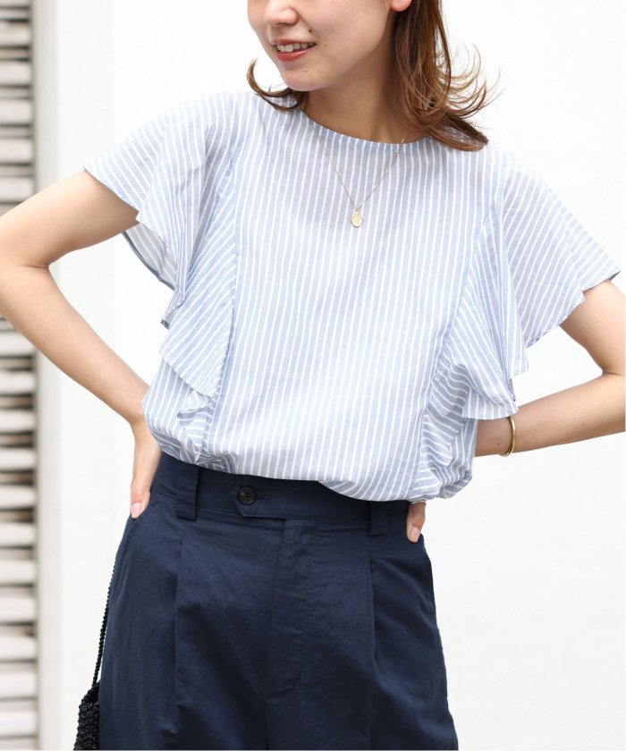 セール 30%OFF】《追加》コットンボイルストライプラッフルブラウス