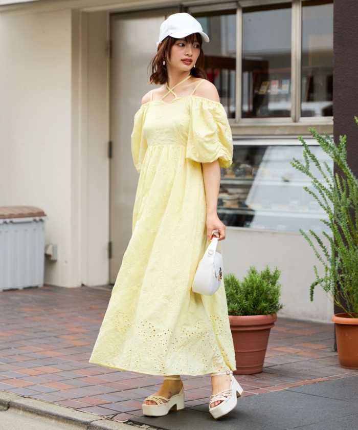 【当店限定販売】 セール】2wayオフショル刺繍ワンピース(505323044 ワンピース