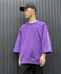 Purple & Yellow/Ｔ／Ｃインレイ メッセージプリント ７分袖プルオーバー/505391566