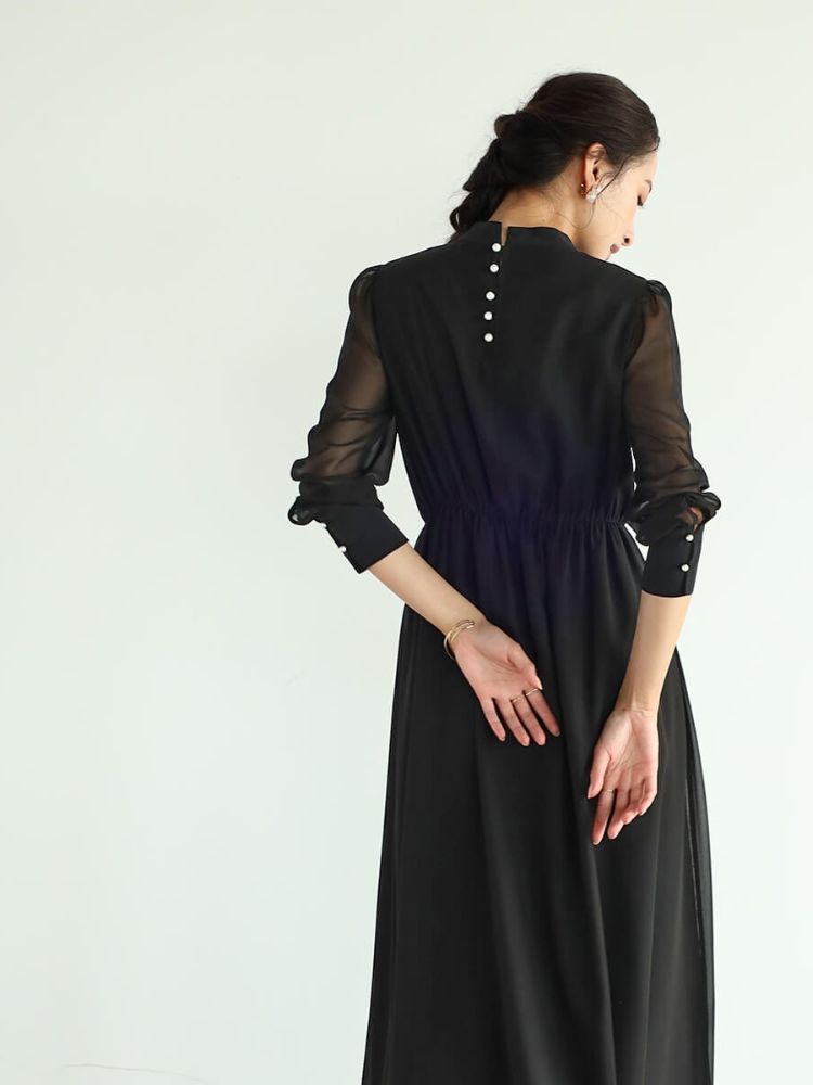 Rire Fete パールデザインシフォンドレス