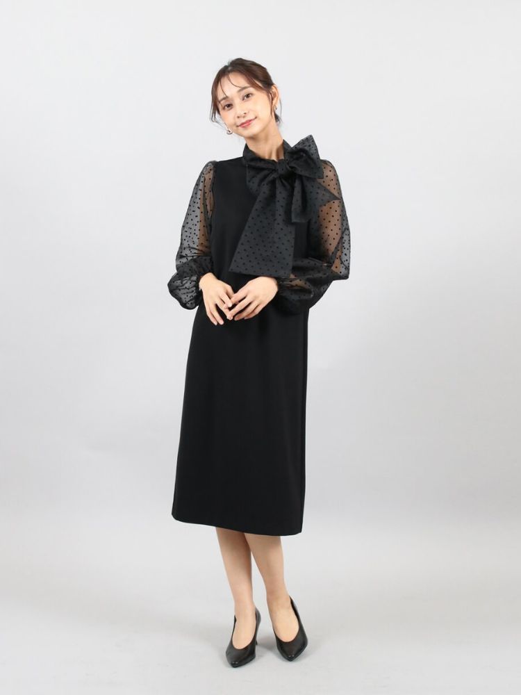 FENNEL フロッキードットリボンワンピース